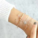 4Pcs Simple Leaves Triangle Love Cactus Knot Charm Bracelets for Women Girl Gold Color Adjustable Chain Bracelet  Bangles daiiibabyyy