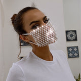 Daiiibabyyy Fashion charm, pearl mask, sparkling crystal, Rhine rock elastic mask, jewelry, men's and women's night club jewelry masks.