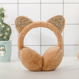 Fashion Cat Ear Plush Earmuffs Shiny Sequin Soft Earflaps Headband for Kids Boys Girls Unisex Vintage Ear-cap Winter Outdoor daiiibabyyy