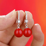 Exquisite Fashion Silver Color Water Imitation Pearls Drop Earrings for Women Shiny Red Green Round Imitation Pearls Earrings daiiibabyyy