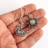 Trend Bohemia Style Sun and Moon Earring Silver Color Inlaid with Natural Stones Hook Dangle Earrings Women Party Jewelry daiiibabyyy