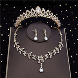 Daiiibabyyy Korean Crystal Bridal Jewelry Sets for Women Bride Tiaras Sets Crown Necklace Earrings Wedding Jewelry Sets