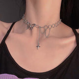 Clavicle Choker Punk Gothic Butterfly New Link Chain Necklace Women Necklaces 2021 Women Jewelry Hollow Circle Long Tassel daiiibabyyy