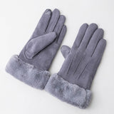 Women Winter Warm Gloves Faux Suede Thicken Screen Sense Gloves Windproof Fur Cuff Mitten Outdoor Cycling Skiing Ladies Gloves daiiibabyyy