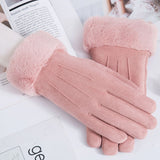 Women Winter Warm Gloves Faux Suede Thicken Screen Sense Gloves Windproof Fur Cuff Mitten Outdoor Cycling Skiing Ladies Gloves daiiibabyyy