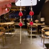 New Fashion Tassel Flower Long Dangle Drop Earrings Retro Red Big Petal Statement Earring for Women Bridal Wedding Party Jewelry daiiibabyyy