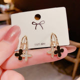 New Fashion Korean Earings Clover Double Layer Drop Earrings for Women Golden Zircon Wedding Earrings Jewelry Gift Wholesale daiiibabyyy