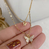 Shiny CZ Butterfly Necklace for Women Dainty Double Layer Clavicle Chain Necklaces Wedding Birthday Jewelry Gift Temperament daiiibabyyy