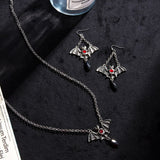 New Fashion Spider Halloween PendantsBat Vampire Chain Short Long Mens Womens Silver Color Necklace Earrings Set Jewelry Gift daiiibabyyy