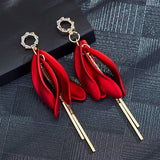 New Fashion Tassel Flower Long Dangle Drop Earrings Retro Red Big Petal Statement Earring for Women Bridal Wedding Party Jewelry