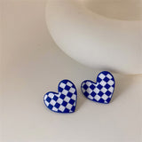 FFLACELLNew Vintage Oil Drip Enamel Checkerboard Love-heart Earrings For Women Girls Fashion Temperament All-match Party Jewelry daiiibabyyy