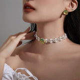 2022 Vintage Green Round Crystal Choker For Women Girls Elegant Pearl Beads Strand Necklace Trendy Wedding Jewelry daiiibabyyy