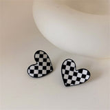 FFLACELLNew Vintage Oil Drip Enamel Checkerboard Love-heart Earrings For Women Girls Fashion Temperament All-match Party Jewelry daiiibabyyy