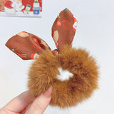 Fashion Fluffy Faux Fur Furry Scrunchie Elastic Solid Hair Ring Rabbit Ear Hair Ring Christmas Hair Ring Simplicity Headwear daiiibabyyy