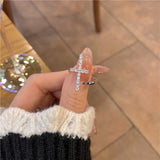 Trend Silver Color Alloy Rhinestone Cross Ring Geometric Heart Adjustable Open Rings For Women Fashion Jewelry Gift Dropshipping daiiibabyyy