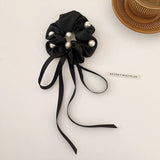 Bow Tie Pearl Hair Accessories Simple Temperament Ponytail Head Rope Ribbon Hair Tie All-match Sweet Korean Style Headdress daiiibabyyy