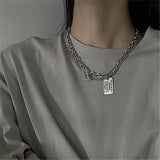 Fashion Titanium Steel Letter Square Brand Pendant Necklace For Women Girls Punk Hip Hop Double Long Clavicle Chain Jewelry 2021 daiiibabyyy