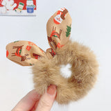 Fashion Fluffy Faux Fur Furry Scrunchie Elastic Solid Hair Ring Rabbit Ear Hair Ring Christmas Hair Ring Simplicity Headwear daiiibabyyy