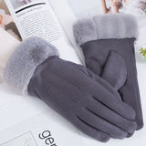 Women Winter Warm Gloves Faux Suede Thicken Screen Sense Gloves Windproof Fur Cuff Mitten Outdoor Cycling Skiing Ladies Gloves daiiibabyyy