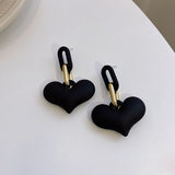 2022 Fashion Geometric Black Matte Heart Drop Earrings For Women Trendy Sqaure Brincos Pendientes Party Jewelry daiiibabyyy