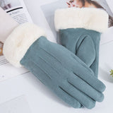 Women Winter Warm Gloves Faux Suede Thicken Screen Sense Gloves Windproof Fur Cuff Mitten Outdoor Cycling Skiing Ladies Gloves daiiibabyyy