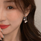 FFLACELL Korean Fashion Pearl Love-Heart Tassel Earrings For Women Girls Trend All-match Back-Hanging Earrings Party Jewelry daiiibabyyy