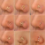 1Pc Copper Heart Clip on Nose Ring Surround Fake Nose Piercing Clip on Cross Nose Clip Fake Nose Ring Jewelry Faux Piercing Nez daiiibabyyy