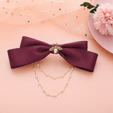 New Elegant Bow Pearls Chain Barrettes Hairpins For Women Rhinestone Spring Hair Clips Ribbon Headband Ponytail Hair Accessories daiiibabyyy