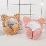 Fashion Cat Ear Plush Earmuffs Shiny Sequin Soft Earflaps Headband for Kids Boys Girls Unisex Vintage Ear-cap Winter Outdoor daiiibabyyy