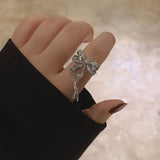 Korean Fashion Crystal Zircon Bowknot Open Adjustable Rings For Women Girls Trendy Temperament Jewelry Charm Forefinger Rings daiiibabyyy