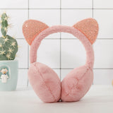 Fashion Cat Ear Plush Earmuffs Shiny Sequin Soft Earflaps Headband for Kids Boys Girls Unisex Vintage Ear-cap Winter Outdoor daiiibabyyy