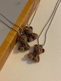 Daiiibabyyy Cute Brown Flocking Bear Pendant Necklaces Women Girls Lovely Bears Charm Pendant Sweater Chain Necklace Jewelry Gift