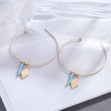 Coostuff Gold Color Unique Design Fashion Earrings for Women Blue beads Pendents Hoop Suspension Pendientes Decoration Gift 2022 daiiibabyyy