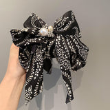 Vintage Houndstooth Headress Large Bowknot Hairpin Barrettes Pearl Ornaments Hair Clips Spring Clip For Women Girls Present Gift