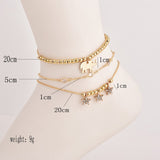 Daiiibabyyy 3 Pcs/set Bohemian Fashion Beaded Elephant Crystal Star Gem Pendant Gold Anklet Set Women Party Wedding Jewelry Accessories