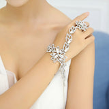 Daiiibabyyy Luxury Rhinestone Flower Bridal Bracelets & Bangles Slave Chain Link Finger Wedding Crystal Wrap Bracelets Hand Chain Jewelry