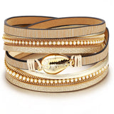 17KM Shell Leather Bracelets For Women Multiple Layers Charm Wide Wrap Gold Bracelet & Bangle  Fashion Friendship Jewelry daiiibabyyy