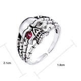 Daiiibabyyy Retro Style One Eye Skeleton Red Crystal Thai Silver Ladies Party Rings Jewelry Female Birthday Gifts No Fade