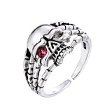 Daiiibabyyy Retro Style One Eye Skeleton Red Crystal Thai Silver Ladies Party Rings Jewelry Female Birthday Gifts No Fade