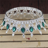 Daiiibabyyy Fashion Queen King Bride Tiara Crown Green Crystal Women Head Piece Bridal Tiaras and Crowns Wedding Hair Jewelry Accessories