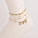 Daiiibabyyy 3 Pcs/set Bohemian Fashion Beaded Elephant Crystal Star Gem Pendant Gold Anklet Set Women Party Wedding Jewelry Accessories