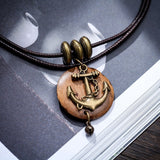 2021 Wholesale Chokers Woman Necklaces Vintage Jewelry Anchor Design Wooden Pendant Long Necklace for Women collares mujer kolye