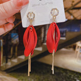 New Fashion Tassel Flower Long Dangle Drop Earrings Retro Red Big Petal Statement Earring for Women Bridal Wedding Party Jewelry daiiibabyyy