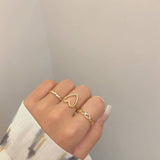 4pcs/set Gold Silver Color Geometric Hollow Heart Rings Set Korean Fashion Temperament Jewelry For Women Girls Knuckles Ring daiiibabyyy