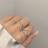 4pcs/set Gold Silver Color Geometric Hollow Heart Rings Set Korean Fashion Temperament Jewelry For Women Girls Knuckles Ring daiiibabyyy