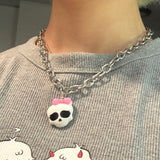 Retro Harajuku Style Cute Skeleton Short Necklaces Pendant For Women Fashion Punk Silver Color Clavicle Chain Necklace Jewelry