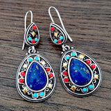 Gorgeous Silver Women Earrings Inlaid Natural Stone Bohemia Drop Earrings for Women Bridal Engagement Wedding Jewelry Gift daiiibabyyy