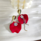 New Fashion Tassel Flower Long Dangle Drop Earrings Retro Red Big Petal Statement Earring for Women Bridal Wedding Party Jewelry daiiibabyyy