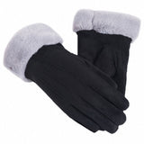 Women Winter Warm Gloves Faux Suede Thicken Screen Sense Gloves Windproof Fur Cuff Mitten Outdoor Cycling Skiing Ladies Gloves daiiibabyyy