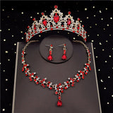 Daiiibabyyy Korean Crystal Bridal Jewelry Sets for Women Bride Tiaras Sets Crown Necklace Earrings Wedding Jewelry Sets